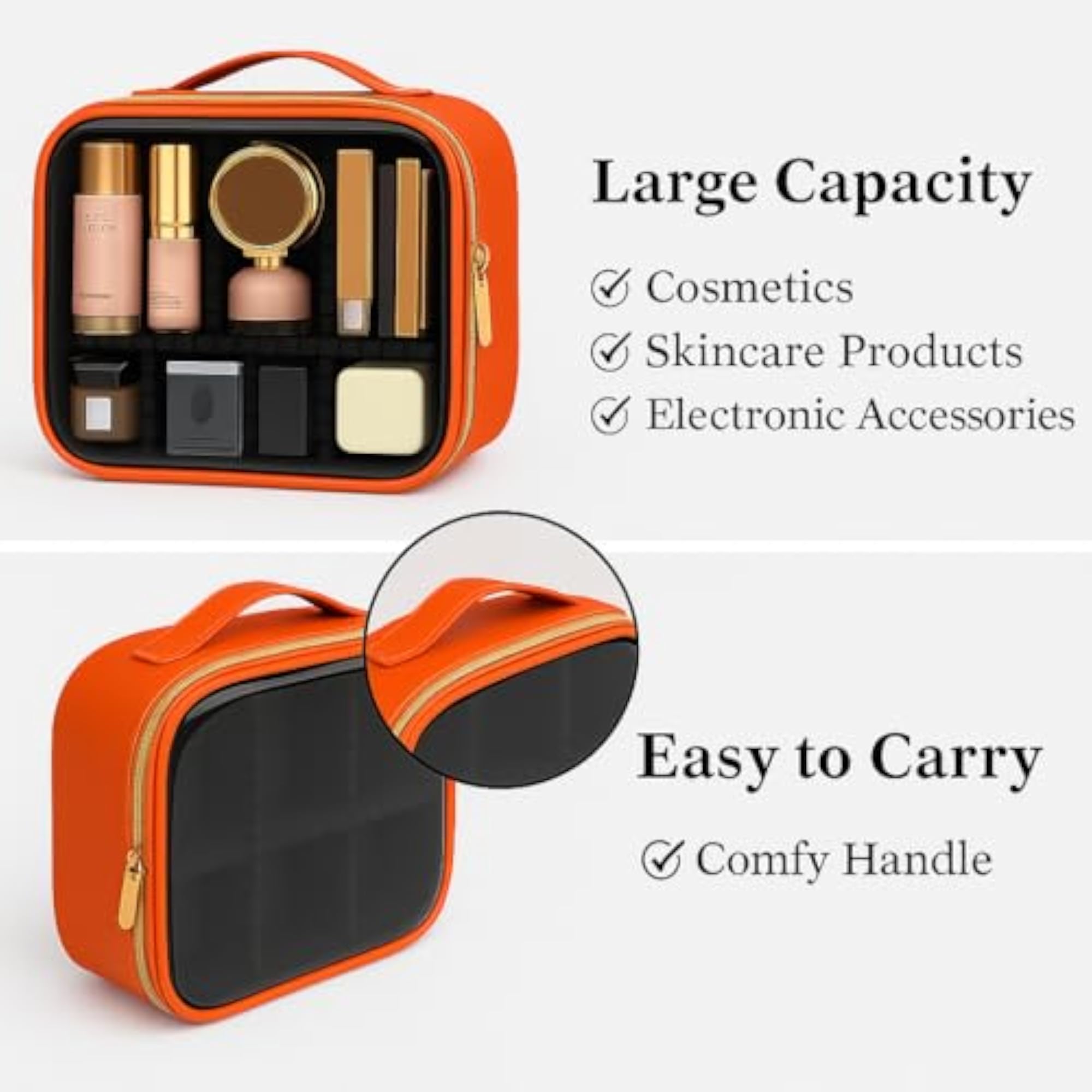 Transparent Makeup Case with Handle, Orange